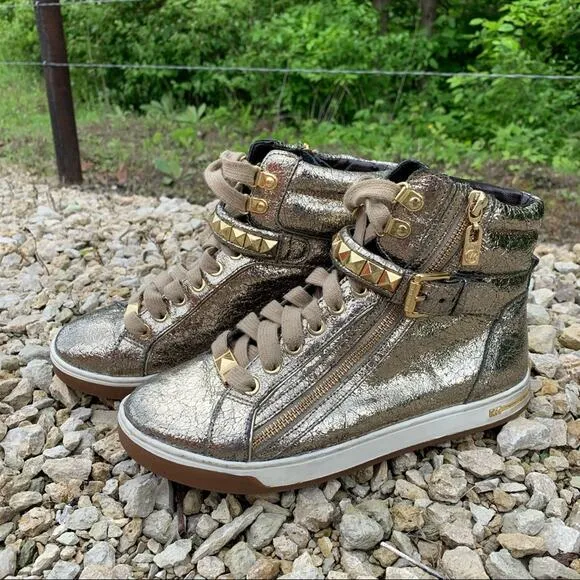 Michael Kors Gold Foil Studded High Rise Sneakers 7M