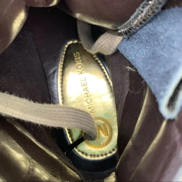 Michael Kors Gold Foil Studded High Rise Sneakers 7M