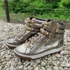 Michael Kors Gold Foil Studded High Rise Sneakers 7M