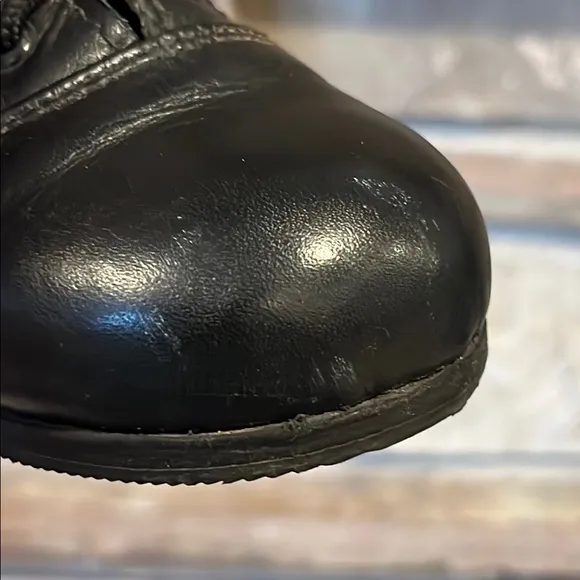 Mikoleon Black Leather Lace-Up Round Toe Boots Size 10