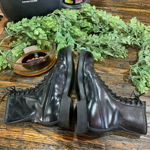 Military Black Leather Boots Goth Gothic Lace Ties Vintage 1970 Size 9 Biltrite