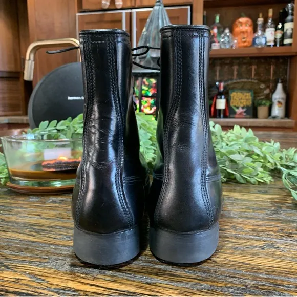 Military Black Leather Boots Goth Gothic Lace Ties Vintage 1970 Size 9 Biltrite