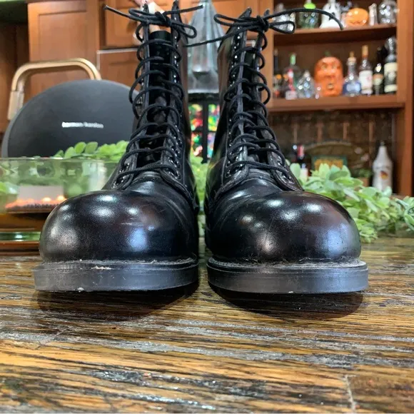 Military Black Leather Boots Goth Gothic Lace Ties Vintage 1970 Size 9 Biltrite