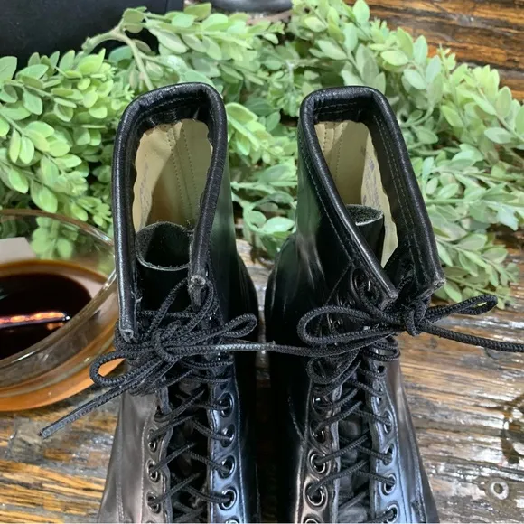 Military Black Leather Boots Goth Gothic Lace Ties Vintage 1970 Size 9 Biltrite