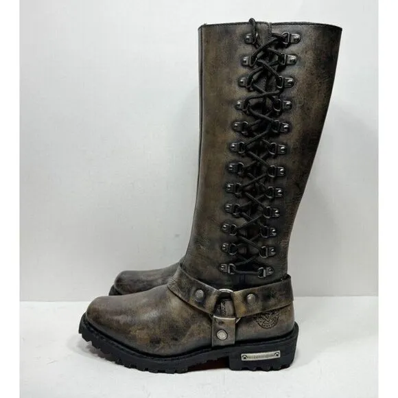 Milwaukee Distressed Brown Harness Square Toe Boots MBL9368 Womens Size 9.5