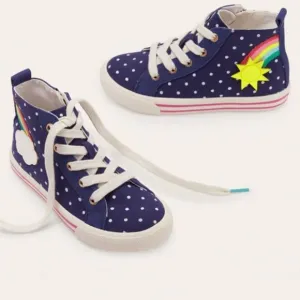Mini Boden Navy Spot Rainbow Appliqué High Top Sneakers Sz 29