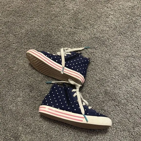 Mini Boden Navy Spot Rainbow Appliqué High Top Sneakers Sz 29