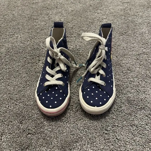 Mini Boden Navy Spot Rainbow Appliqué High Top Sneakers Sz 29