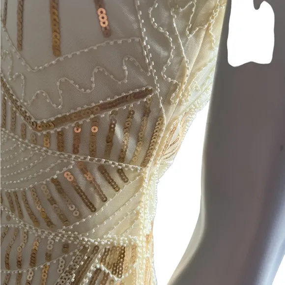 {Molly Bracken} NWT  Sequins  Cream Colored Fringe Spaghetti Straps Dress SZ S