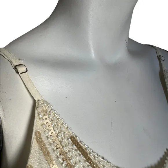 {Molly Bracken} NWT  Sequins  Cream Colored Fringe Spaghetti Straps Dress SZ S