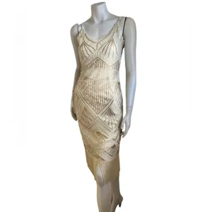 {Molly Bracken} NWT  Sequins  Cream Colored Fringe Spaghetti Straps Dress SZ S