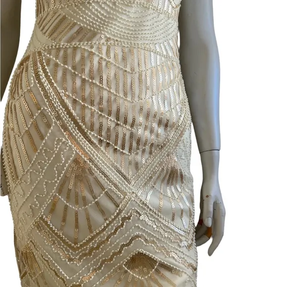 {Molly Bracken} NWT  Sequins  Cream Colored Fringe Spaghetti Straps Dress SZ S