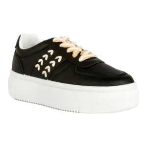 Monigue Faux Leather Cross Stitch Detail Sneakers