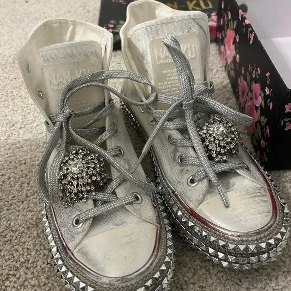 NAN-KU COUTURE Cruise Studded Hi Top Sneakers in White