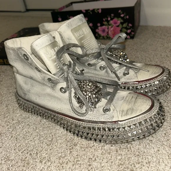 NAN-KU COUTURE Cruise Studded Hi Top Sneakers in White