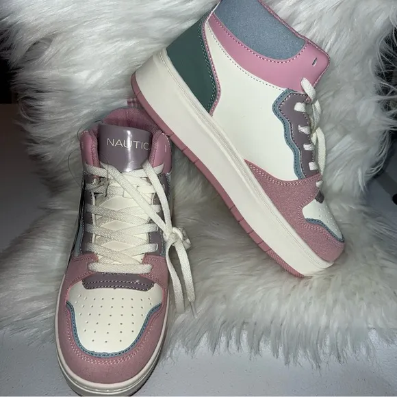Nautica Pink and White High-Top Sneakers