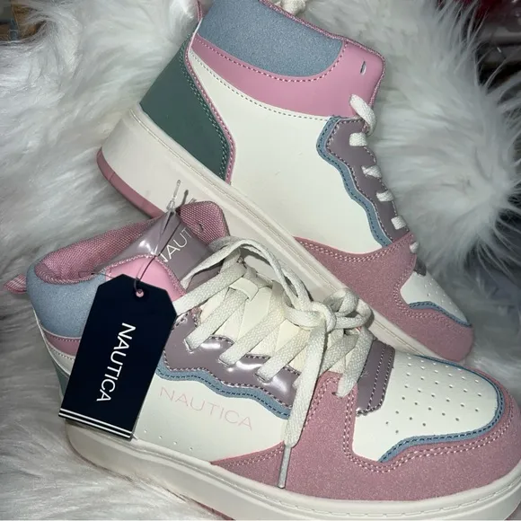 Nautica Pink and White High-Top Sneakers