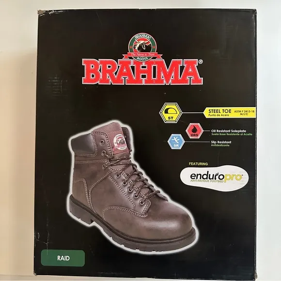NEW BRAHMA RAID 6” BROWN STEEL TOE LACE-UP WORK BOOTS Sz13