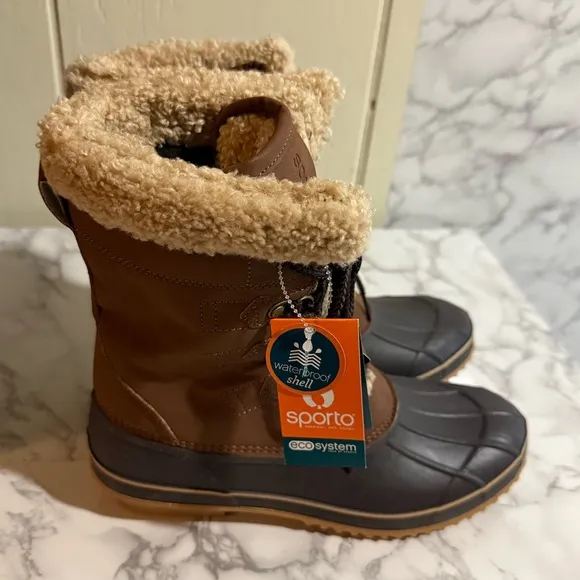 NEW brown &quot;Sporto&quot; brand winter boots with a faux fur lining Waterproof Size 11