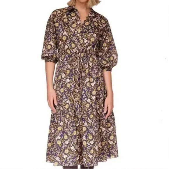 NEW Cara Cara Hutton Midi Dress - Millerfleur Evening Blue Cotton Holiday