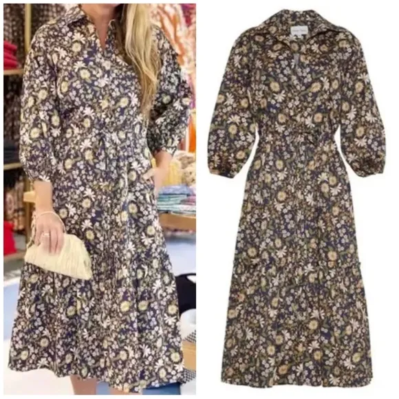 NEW Cara Cara Hutton Midi Dress - Millerfleur Evening Blue