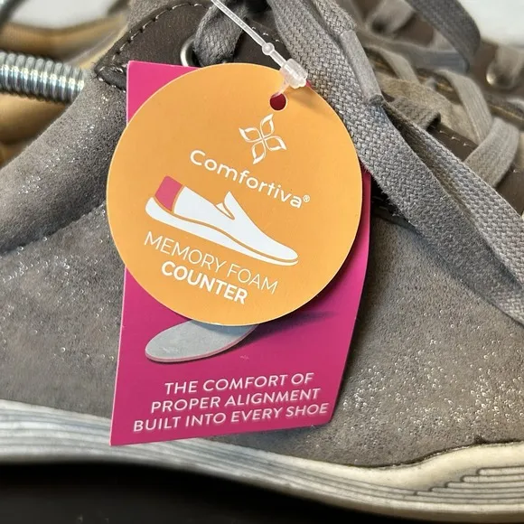 NEW Comfortiva Lyons Leather Comfort Shoes Lace Up Taupe W/ Shimmer Sz. 10 Wide