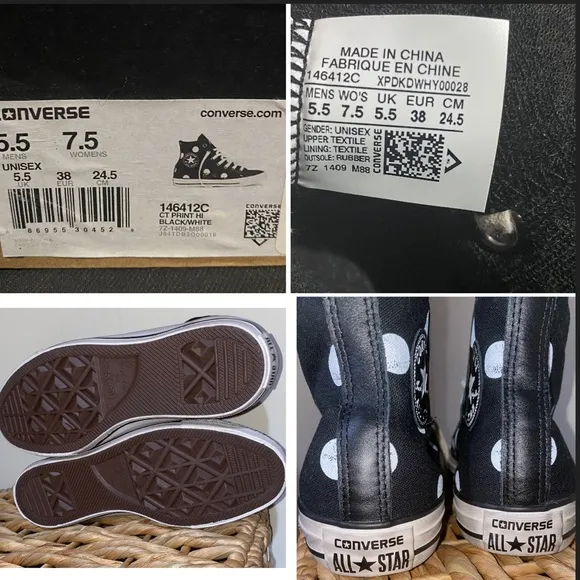 New Converse All Star Chuck Taylor Hi-top Black White Polka Dot sneakers
