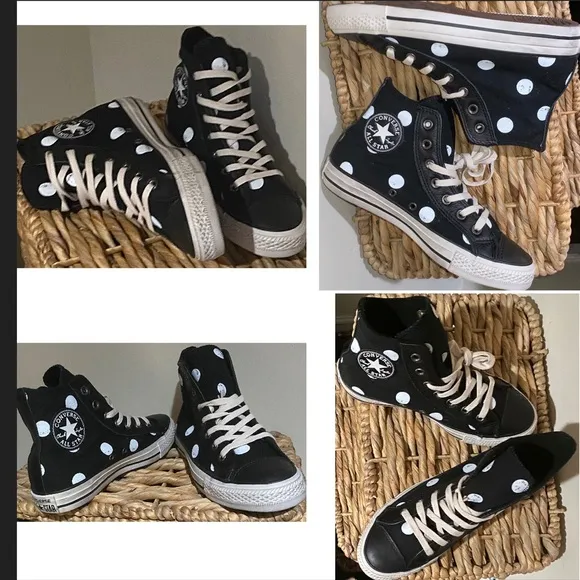 New Converse All Star Chuck Taylor Hi-top Black White Polka Dot sneakers