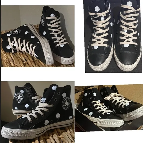 New Converse All Star Chuck Taylor Hi-top Black White Polka Dot sneakers