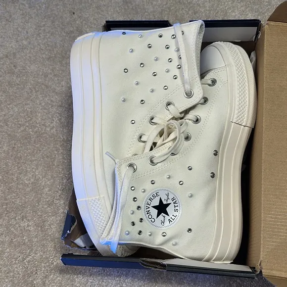 NEW Converse Chuck Taylor All Star Lift Sneaker in Egret &amp; Black WHITE PLATFORM