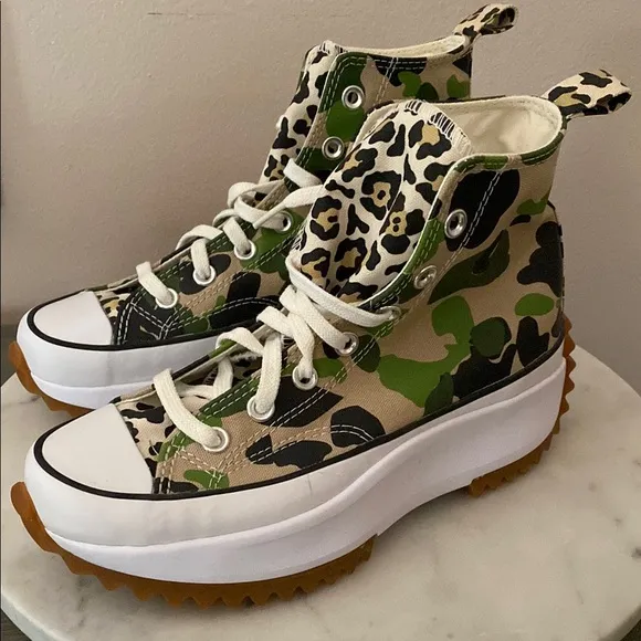 NEW CONVERSE RUN STAR HIKE “Candied Ginger PiquantGreen” Camo-Leopard Sneakers