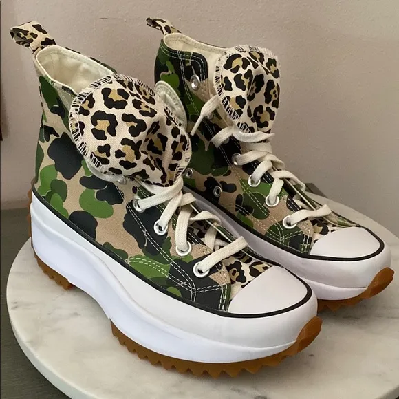 NEW CONVERSE RUN STAR HIKE “Candied Ginger PiquantGreen” Camo-Leopard Sneakers
