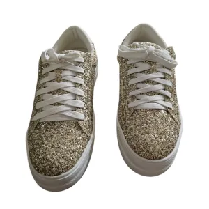 New Corkys Hey Girl Glaring Gold Glitter Womens Chunky Sneakers Size 8