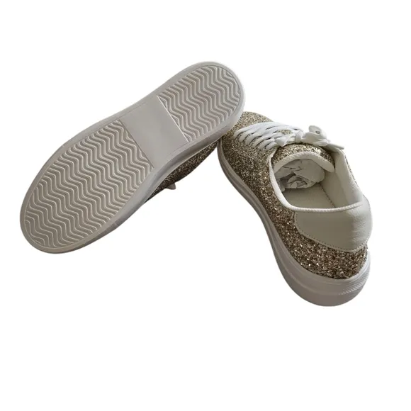 New Corkys Hey Girl Glaring Gold Glitter Womens Chunky Sneakers Size 8
