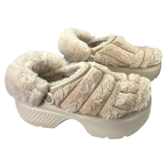 New CROCS Womens Stomp Quilted Clog 208938-160 Stucco Ivory US W 9-M 7