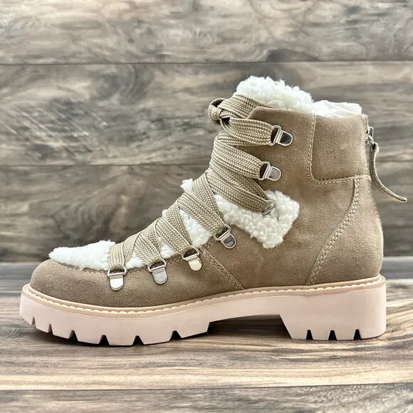 NEW Dolce Vita Pace 8 Faux Shearling Trim Lug Sole Suede Hiker Ankle Boots