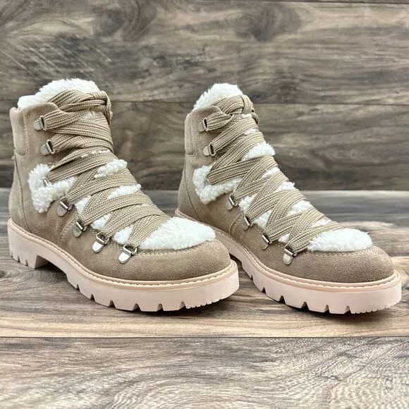 NEW Dolce Vita Pace 8 Faux Shearling Trim Lug Sole Suede Hiker Ankle Boots