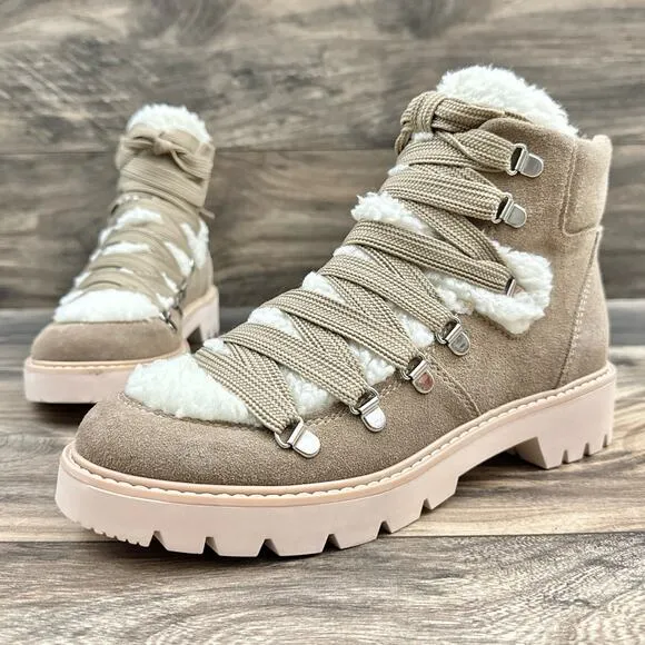 NEW Dolce Vita Pace 8 Faux Shearling Trim Lug Sole Suede Hiker Ankle Boots