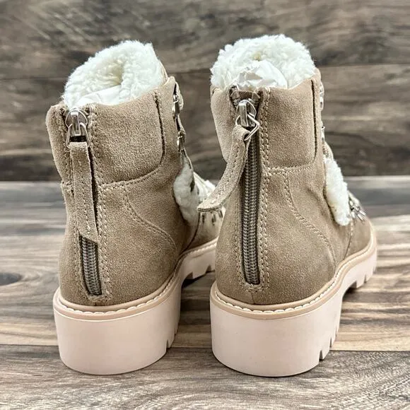 NEW Dolce Vita Pace 8 Faux Shearling Trim Lug Sole Suede Hiker Ankle Boots