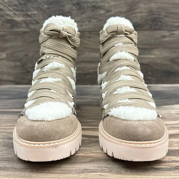 NEW Dolce Vita Pace 8 Faux Shearling Trim Lug Sole Suede Hiker Ankle Boots