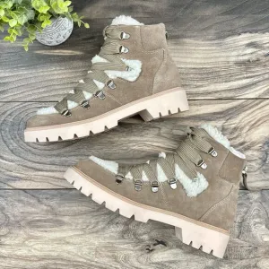 NEW Dolce Vita Pace 8 Faux Shearling Trim Lug Sole Suede Hiker Ankle Boots