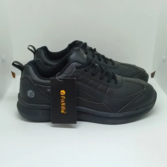 New FitVille Men's Topgrip SR Work Shoes Black Sz 9.5M