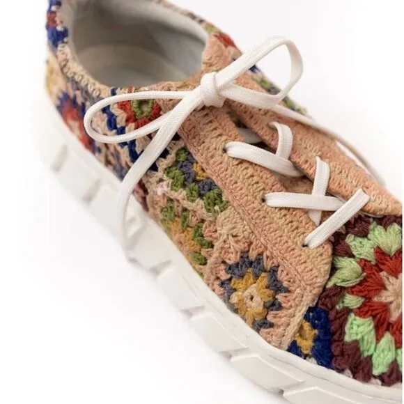 NEW Free People Catch Me If You Can Sneaker Tennis Shoe Crochet Multi Size 40/9