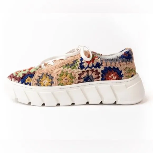 NEW Free People Catch Me If You Can Sneaker Tennis Shoe Crochet Multi Size 40/9