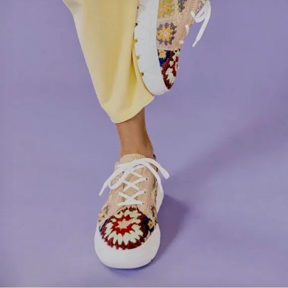 NEW Free People Catch Me If You Can Sneaker Tennis Shoe Crochet Multi Size 40/9