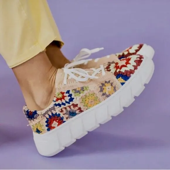 NEW Free People Catch Me If You Can Sneaker Tennis Shoe Crochet Multi Size 40/9