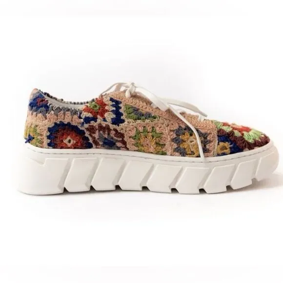 NEW Free People Catch Me If You Can Sneaker Tennis Shoe Crochet Multi Size 40/9