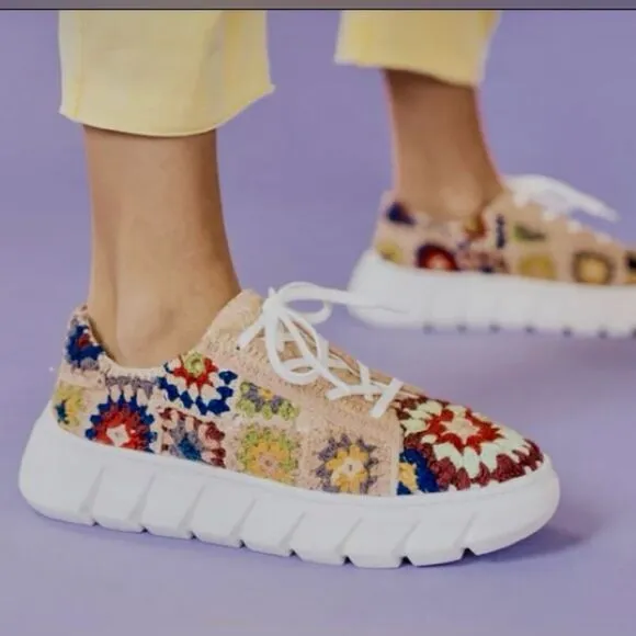 NEW Free People Catch Me If You Can Sneaker Tennis Shoe Crochet Multi Size 40/9