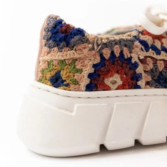 NEW Free People Catch Me If You Can Sneaker Tennis Shoe Crochet Multi Size 40/9