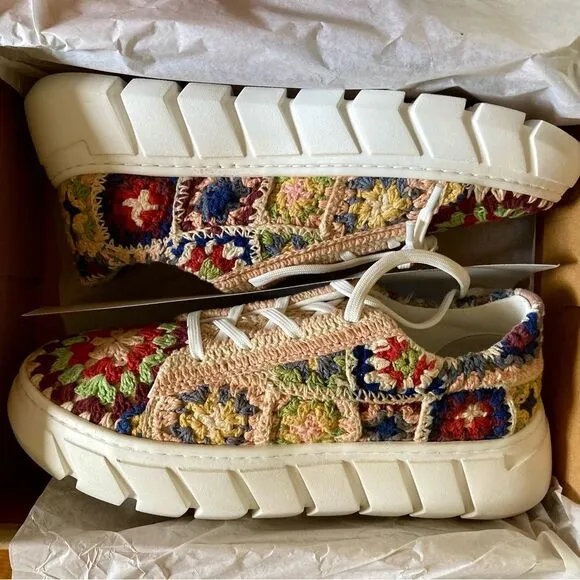 NEW Free People Catch Me If You Can Sneaker Tennis Shoe Crochet Multi Size 40/9